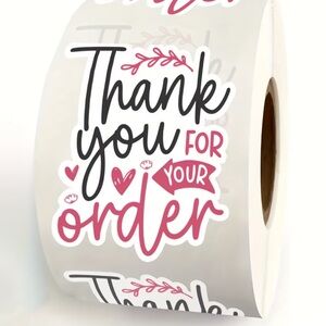Thank You 50 pcs For Your Order Stickers - Pink & Black Script